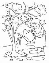 Coloring Tree Pages Arbor Girl Watering Her Earth Drawing Kids Color Water Tocolor Drawings Save sketch template