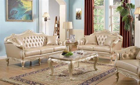 Traditional Antique White Formal Sofa Set With Nail Head