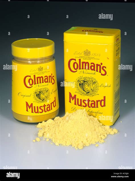 colmans original english mustard powder  tin  preprepared mustard   bottle stock photo