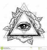 Seeing Eye Tattoo Coloring Pages Flash Illustration Template Rosicrucianism Symbol Cross sketch template