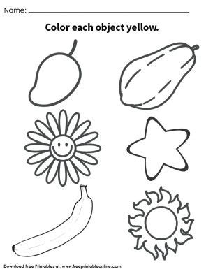 yellow objects coloring page coloring pages preschool colors
