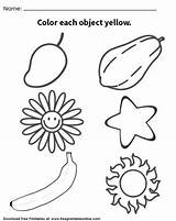 Coloring Objects Yellow Printable Kindergarten Worksheets Pages Sheets Kids Form Freeprintableonline Now Choose Board Customize Print sketch template