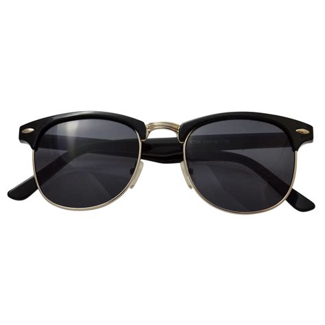 clubmaster sunglasses glossy black gold accents dark lenses