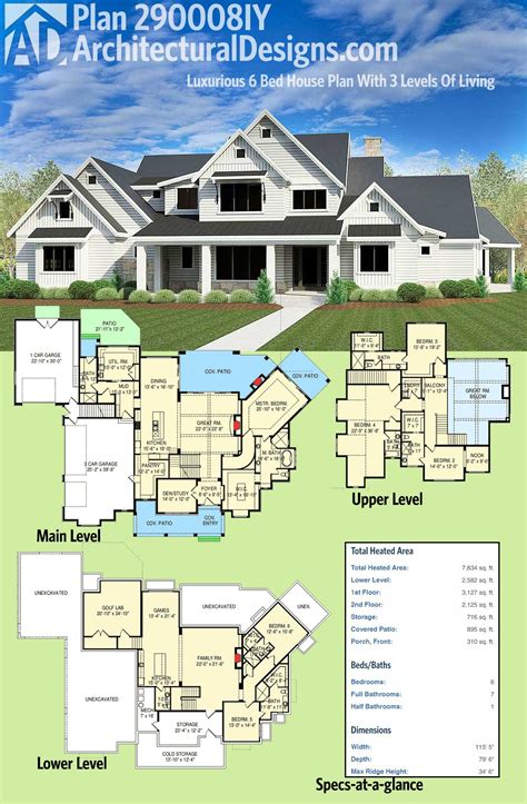 plan iy luxurious  bed house plan   levels  living craftsman house