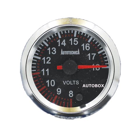 autotecnica analog   volts meter gauge black dial face  mm volt autobox