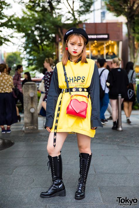 Harajuku Girl In Yellow And Black Streetwear W Chaps Ralph Lauren Open