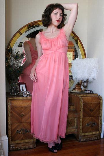 50s Vintage Carters Sheer Coral Chiffon Nightgown Camisones