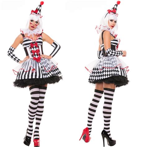circus girls clown cosplay costume adult female halloween carnival pretty evil jester women