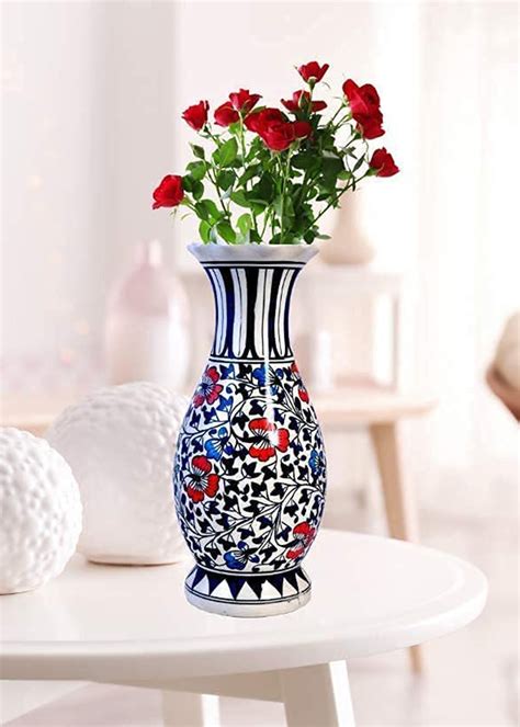 ceramic flower vase   long vase handmade painted