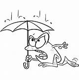 Cartoon Frog Coloring Umbrella Raindrop Dashing Through sketch template