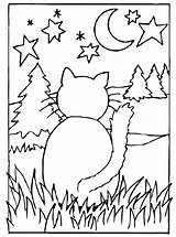 Poes Maan Kleurplaten Katze Kleurplaat Sterren Katten Poezen Malvorlage Kijkt Kat Tekeningen Ausmalbild Print Stimmen Colouring Kleurboek Japanse sketch template