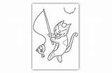 Coloring Cat Japanese Fishing Pages Cats sketch template