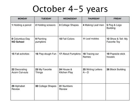 fall pre  weekly lesson plan template  plans  preschool kindergarten lesson plans