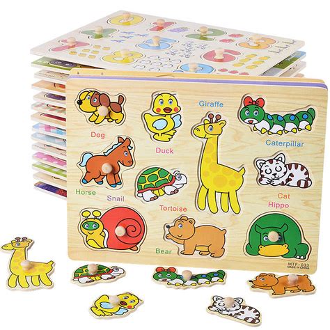 wooden puzzle panels wooden paws handle puzzles kindergarten toys pre