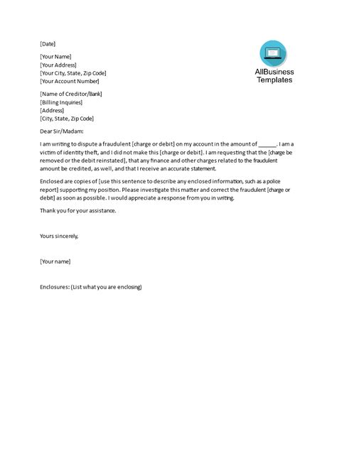 kostenloses sample dispute letter template