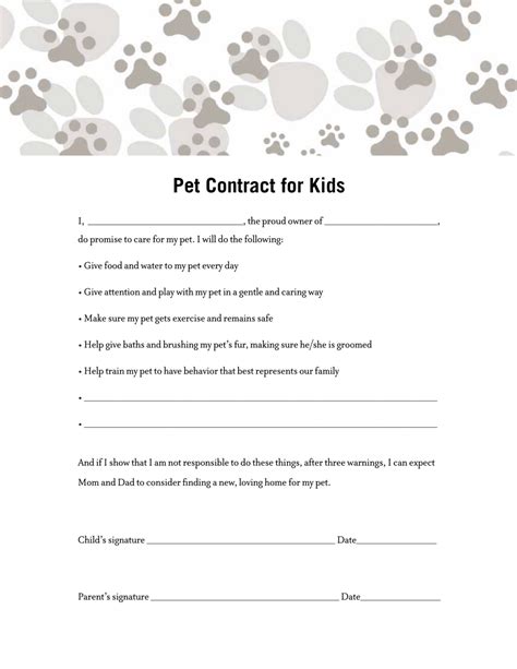 pet contract template  kids fill  sign