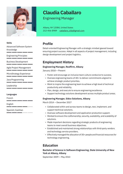 engineering manager resume template