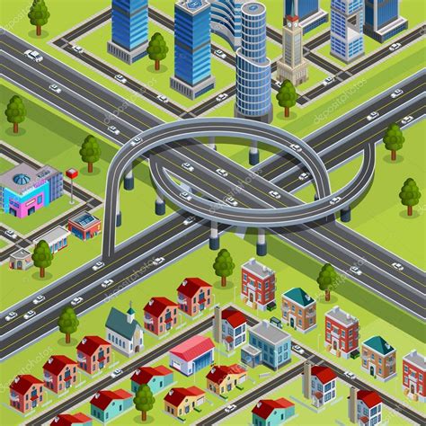 city roads junction interchange isometric poster stock vector  macrovector