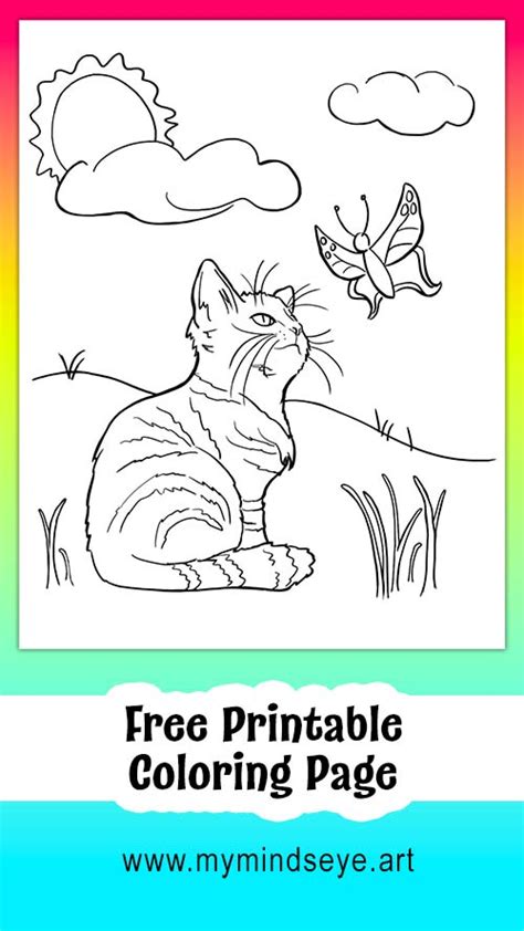 purrfect coloring page   kitten  butterfly  printable