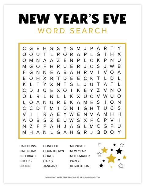 printable  years eve word search pjs  paint