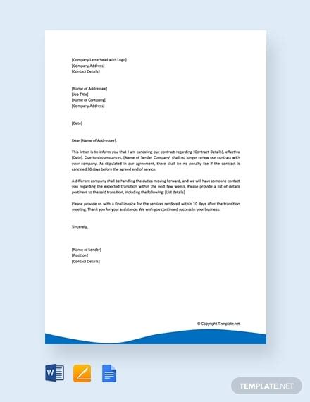 contract cancellation letter templates google docs ms word pages