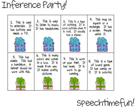 Speech Time Fun Inference Party Visual 2 Card Games And Worksheet