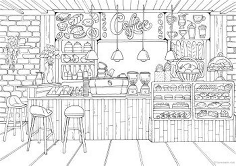 coffee shop printable adult coloring page  favoreads etsy