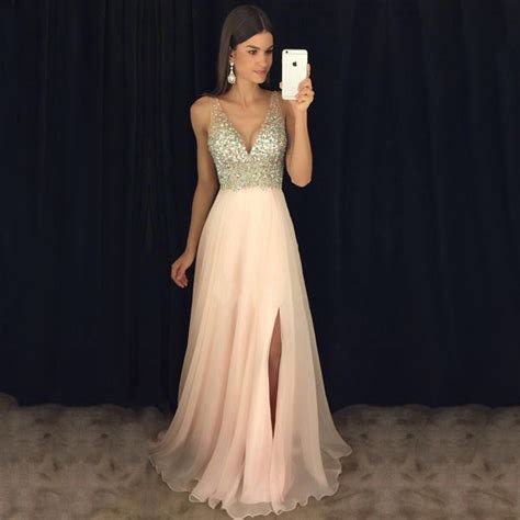 pink prom dresses elegant chiffon v neck long evening dresses best
