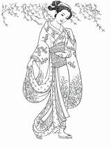 Coloring Kimono Pages Geisha Japanese Book Color Drawings Adult Printable Books Designs Sketch Anime Girl Dover Publications Creative Haven Colouring sketch template
