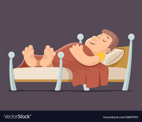 sleep man bed rest night blanket pillow cartoon vector image