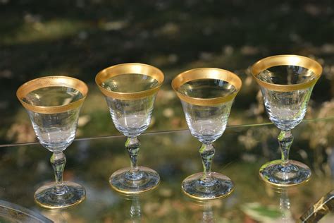 Vintage Gold Encrusted Wine Glasses Set Of 4 Glastonbury