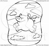 Pig Flying Winged Coloring Clipart Cartoon Outlined Vector Cory Thoman Regarding Notes sketch template