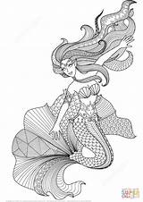 Zentangle Adulte Meerjungfrau Sirene Colorier Printables sketch template