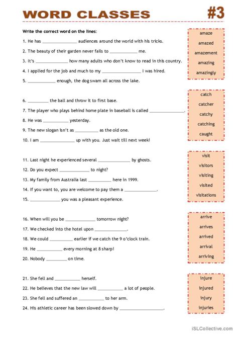 word classes  general gramma english esl worksheets