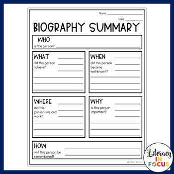 biography graphic organizer printable