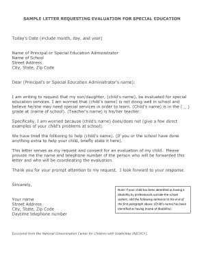 sample letter requesting special education evaluation