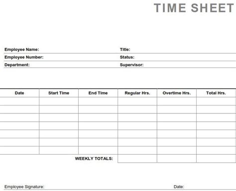 printable  timesheets  employees time sheet printable