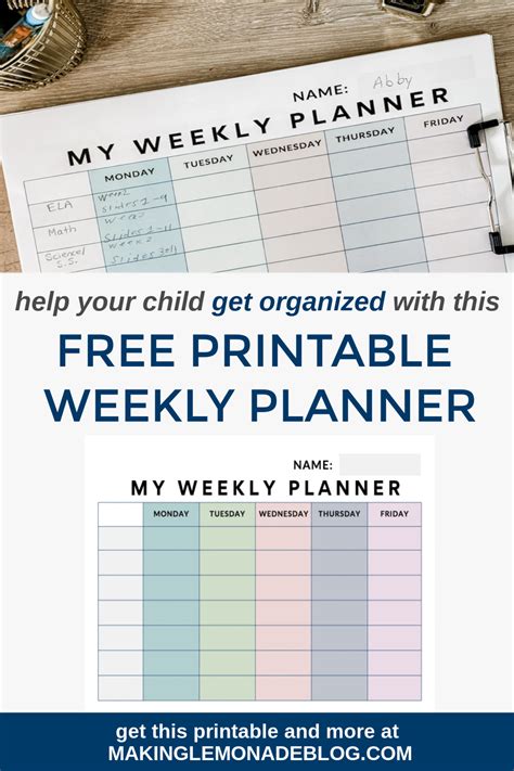 weekly student planner  printable  printable templates