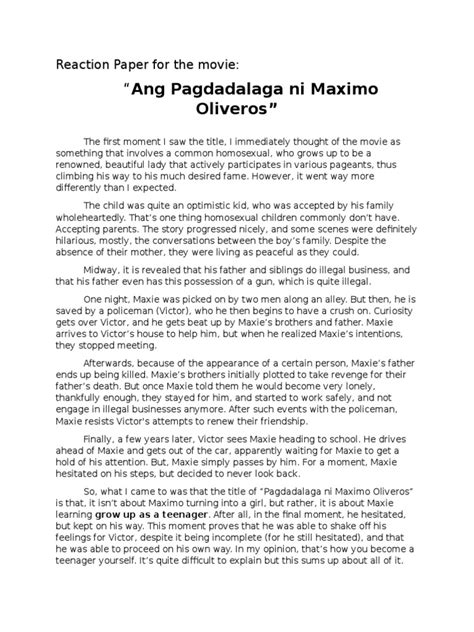 reaction paper    ang pagdadalaga ni maximo oliveros