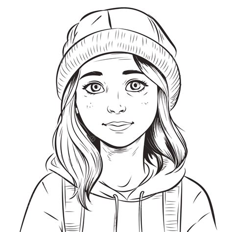 illustration   girl wearing  hat coloring pages outline sketch