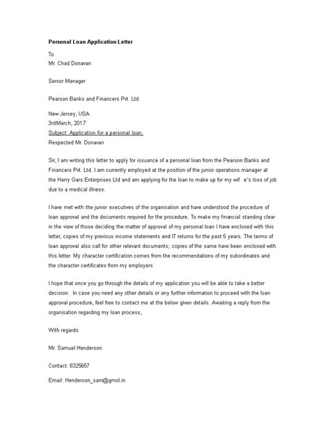 personal bank loan application letter templates
