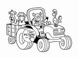 Coloring Farm Tractor Drawing Pages Trailer Printable Animal Backhoe Kids Barn Outline Funny Print Animals Book Semi Scene Line Color sketch template