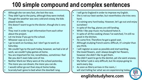 simple compound  complex sentences english study