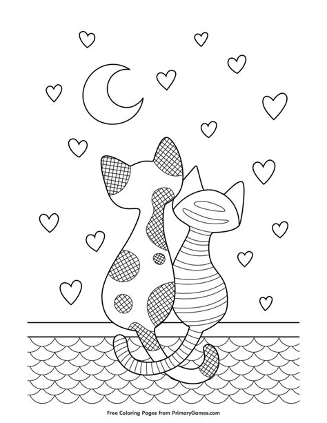 cats  love coloring page  printable  valentines day