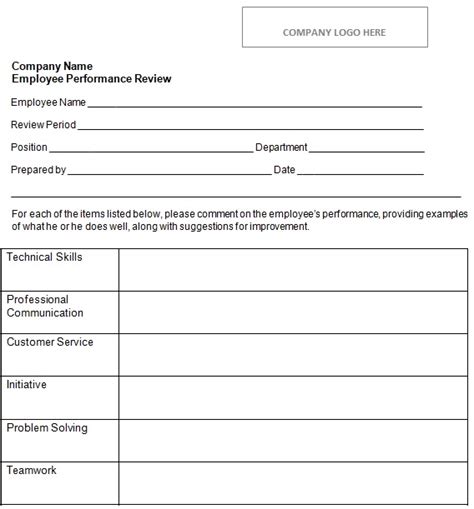simple employee performance review template excel  word excel tmp