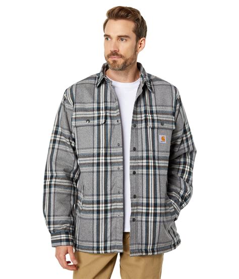 carhartt relaxed fit flannel sherpa lined shirt jac  gray  men lyst