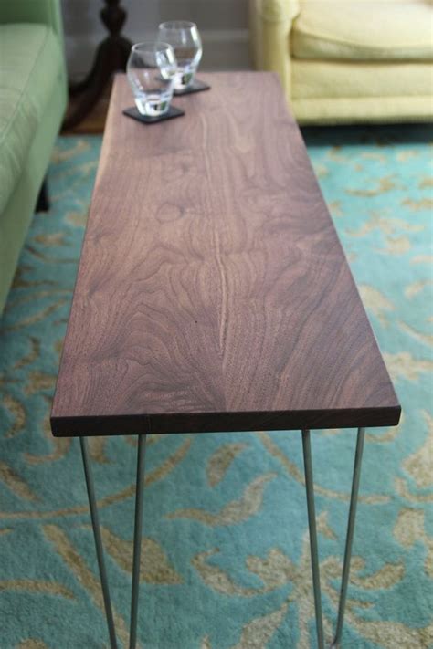 modern narrow coffee table  solid walnut bench