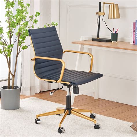 luxmod mid  gold office chair  blue leather adjustable swivel