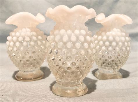 Hobnail White Clear Milk Glass Vintage Bud Vases Set Of Three