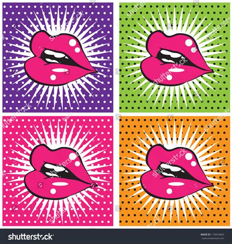 open sexy wet red lips with teeth pop art set backgrounds stock vector